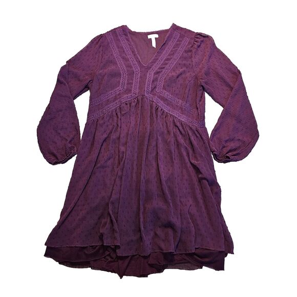 Matilda Jane Dress Womens Medium Baby Doll Swiss Dot Merlot Festive Sleeve Lined - Picture 3 of 10